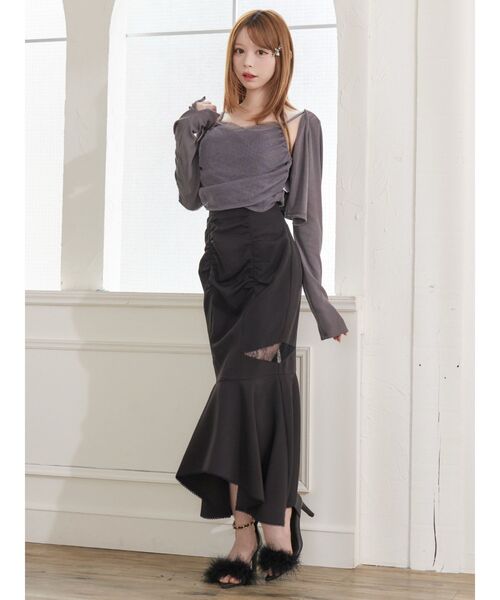 EATME（イートミー）の「チュールドッキングキャミリブTOPセット（Tシャツ/カットソー・レディース・オフホワイト/グレー/ブラック・FREE）」の4枚目の写真