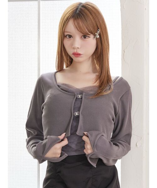 EATME（イートミー）の「チュールドッキングキャミリブTOPセット（Tシャツ/カットソー・レディース・オフホワイト/グレー/ブラック・FREE）」の7枚目の写真