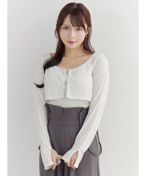 EATME（イートミー）の「チュールドッキングキャミリブTOPセット（Tシャツ/カットソー・レディース・オフホワイト/グレー/ブラック・FREE）」の15枚目の写真