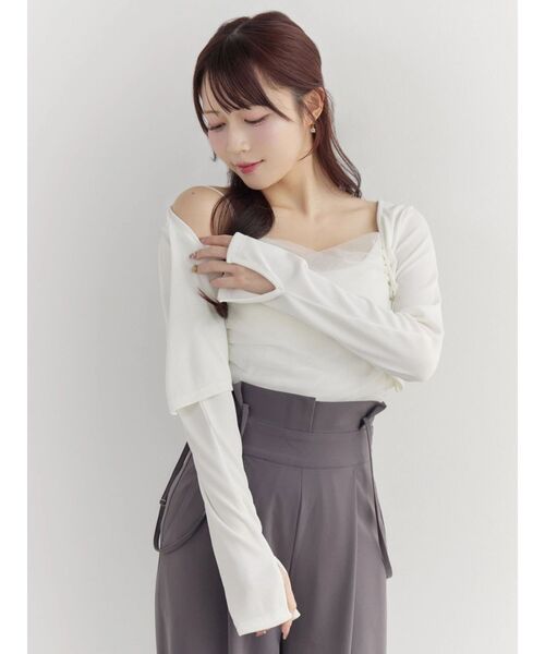 EATME（イートミー）の「チュールドッキングキャミリブTOPセット（Tシャツ/カットソー・レディース・オフホワイト/グレー/ブラック・FREE）」の14枚目の写真