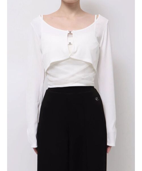 EATME（イートミー）の「チュールドッキングキャミリブTOPセット（Tシャツ/カットソー・レディース・オフホワイト/グレー/ブラック・FREE）」の12枚目の写真