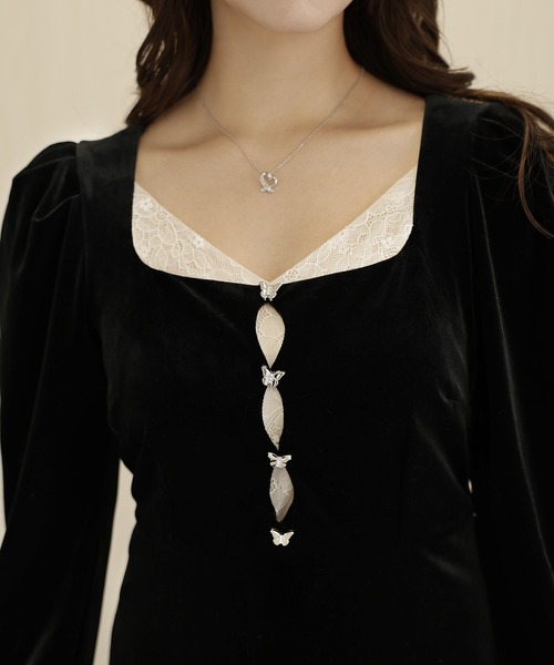 Lace Ladies(レースレディース)の「配色 レース スクエアネック 長袖 ロング ワンピース(ワンピース・レディース・ブラック・FREE)」の9枚目の写真
