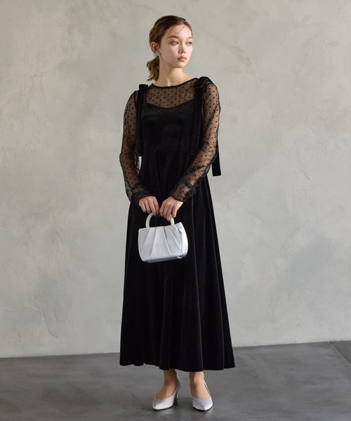 AIMER(エメ)の「2WAYリボンショルダー付きベロアキャミソールパーティードレス 結婚式 お呼ばれ ドレス 20代 30代(ドレス・レディース・グリーン/モカ/ブラック・SMALL/MEDIUM)」の12枚目の写真