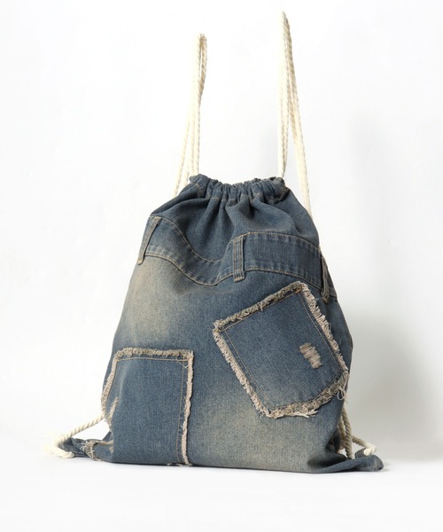 Salong hameu（サロン ハミュー）の「デニムパンツ風ナップサック/デニム/レオパード/カモフラ メンズ レディース ユニセックス（バックパック/リュック・レディース・ブラック系その他/レオパード/カモフラージュ/インディゴブルー・FREE）」の11枚目の写真