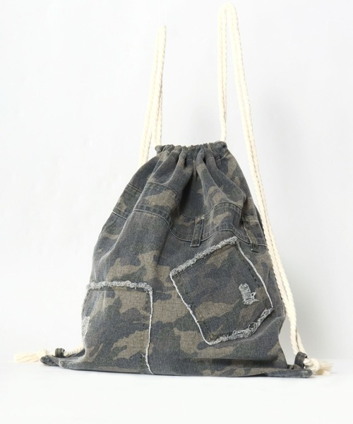 Salong hameu（サロン ハミュー）の「デニムパンツ風ナップサック/デニム/レオパード/カモフラ メンズ レディース ユニセックス（バックパック/リュック・レディース・ブラック系その他/レオパード/カモフラージュ/インディゴブルー・FREE）」の15枚目の写真