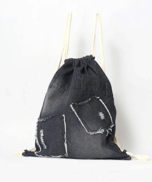 Salong hameu（サロン ハミュー）の「デニムパンツ風ナップサック/デニム/レオパード/カモフラ メンズ レディース ユニセックス（バックパック/リュック・レディース・ブラック系その他/レオパード/カモフラージュ/インディゴブルー・FREE）」の7枚目の写真
