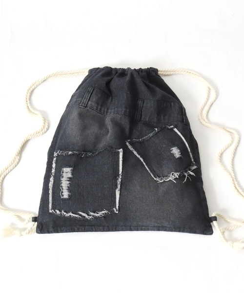 Salong hameu（サロン ハミュー）の「デニムパンツ風ナップサック/デニム/レオパード/カモフラ メンズ レディース ユニセックス（バックパック/リュック・レディース・ブラック系その他/レオパード/カモフラージュ/インディゴブルー・FREE）」の5枚目の写真