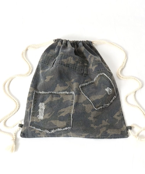 Salong hameu（サロン ハミュー）の「デニムパンツ風ナップサック/デニム/レオパード/カモフラ メンズ レディース ユニセックス（バックパック/リュック・レディース・ブラック系その他/レオパード/カモフラージュ/インディゴブルー・FREE）」の13枚目の写真