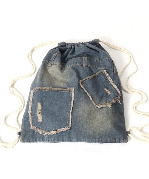 Salong hameu（サロン ハミュー）の「デニムパンツ風ナップサック/デニム/レオパード/カモフラ メンズ レディース ユニセックス（バックパック/リュック・レディース・ブラック系その他/レオパード/カモフラージュ/インディゴブルー・FREE）」の9枚目の写真