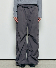 RUFFLE LACE PARACHUTE PANTS_CHARCOAL