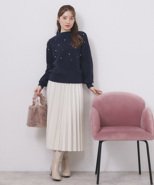 index（インデックス）の「フェイクパールふわふわニット【洗濯機OK】（ニット/セーター・レディース・ネイビー/ライトイエロー系/グレー・36/38/40/42）」の9枚目の写真