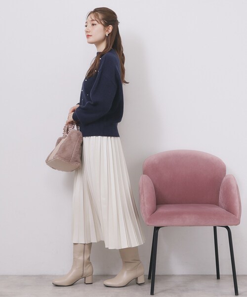 index（インデックス）の「フェイクパールふわふわニット【洗濯機OK】（ニット/セーター・レディース・ネイビー/ライトイエロー系/グレー・36/38/40/42）」の10枚目の写真