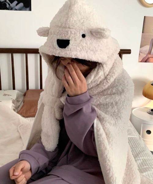 Made in I（メイドインアイ）の「Teddy Bear あったか着るブランケット（ブランケット・レディース・ベージュ/ホワイト/ブラウン・FREE）」の15枚目の写真