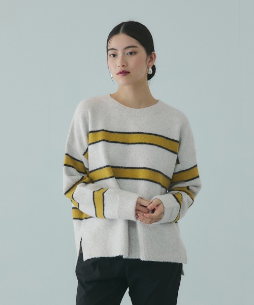 VICKY(ビッキー)の「ウール混マルチボーダーニット≪洗濯機で洗える≫(ニット/セーター・レディース・ダークネイビー/ベージュ系その他/グレー系その他・M)」の2枚目の写真