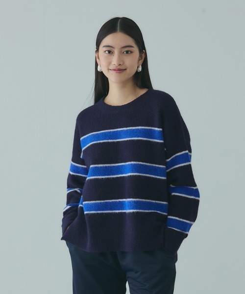 VICKY(ビッキー)の「ウール混マルチボーダーニット≪洗濯機で洗える≫(ニット/セーター・レディース・ダークネイビー/ベージュ系その他/グレー系その他・M)」の1枚目の写真