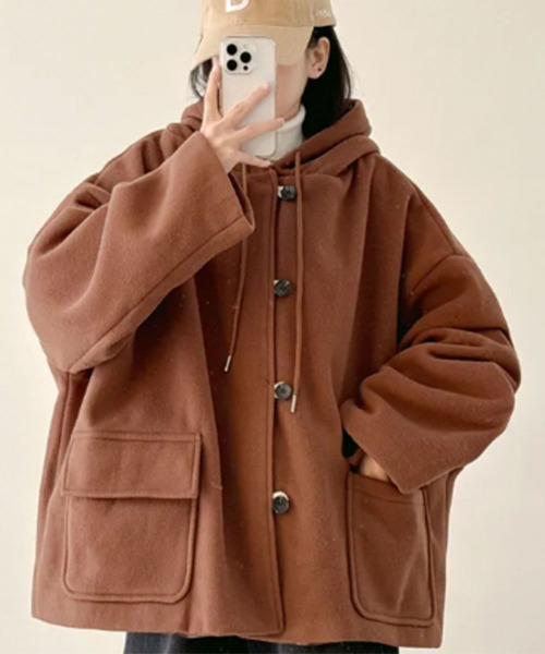 セール】チェック柄切替 オーバーサイズ ダッフルコート（ダッフル