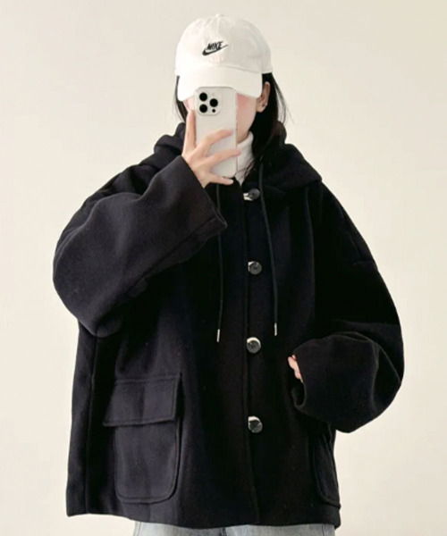 セール】チェック柄切替 オーバーサイズ ダッフルコート（ダッフル