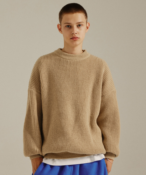 GOLDEN SNSHINE(ゴールデン サンシャイン)の「Wool Bulky Round Knit _Beige(ニット/セーター・メンズ・その他・MEDIUM/LARGE)」の1枚目の写真