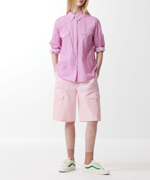 VOYONN(ボヨン)の「ストライプ綿アサウォッシングシャツレッドピンク0033(シャツ/ブラウス・レディース・レッド・MEDIUM)」の3枚目の写真