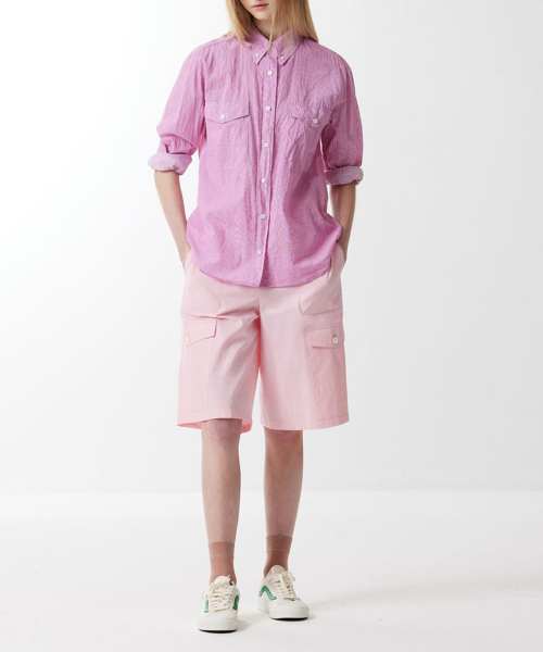 VOYONN(ボヨン)の「ストライプ綿アサウォッシングシャツレッドピンク0033(シャツ/ブラウス・レディース・レッド・MEDIUM)」の4枚目の写真