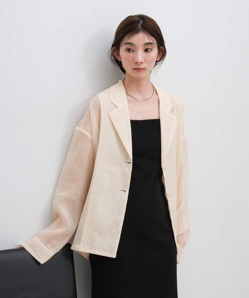 select MOCA(セレクトモカ)の「ロングスリーブシアーテーラードジャケット(テーラードジャケット・レディース・ブラック/アイボリー・FREE)」の5枚目の写真