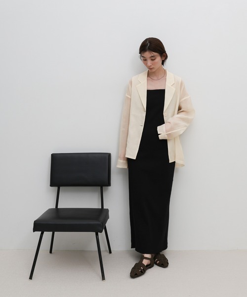 select MOCA(セレクトモカ)の「ロングスリーブシアーテーラードジャケット(テーラードジャケット・レディース・ブラック/アイボリー・FREE)」の12枚目の写真