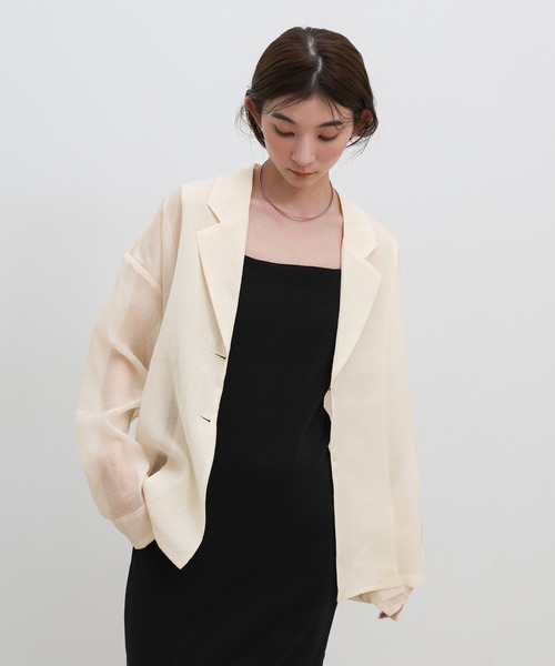 select MOCA(セレクトモカ)の「ロングスリーブシアーテーラードジャケット(テーラードジャケット・レディース・ブラック/アイボリー・FREE)」の6枚目の写真