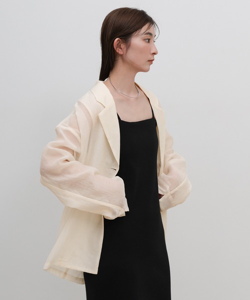 select MOCA(セレクトモカ)の「ロングスリーブシアーテーラードジャケット(テーラードジャケット・レディース・ブラック/アイボリー・FREE)」の7枚目の写真