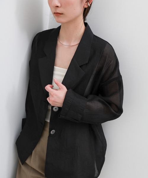 select MOCA(セレクトモカ)の「ロングスリーブシアーテーラードジャケット(テーラードジャケット・レディース・ブラック/アイボリー・FREE)」の14枚目の写真