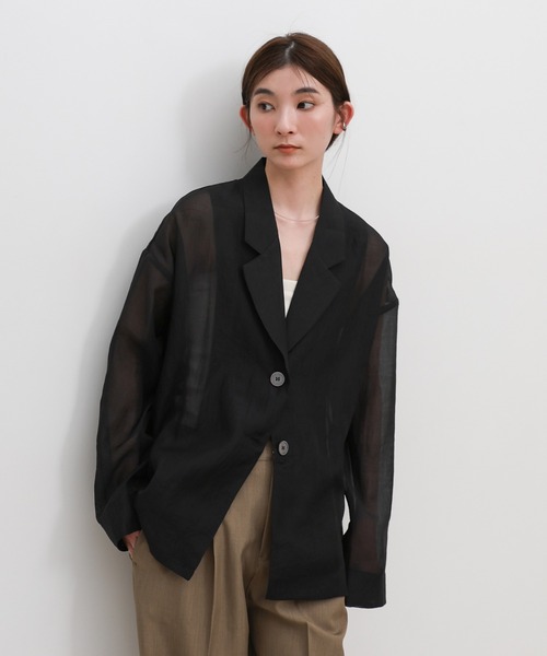 select MOCA(セレクトモカ)の「ロングスリーブシアーテーラードジャケット(テーラードジャケット・レディース・ブラック/アイボリー・FREE)」の15枚目の写真