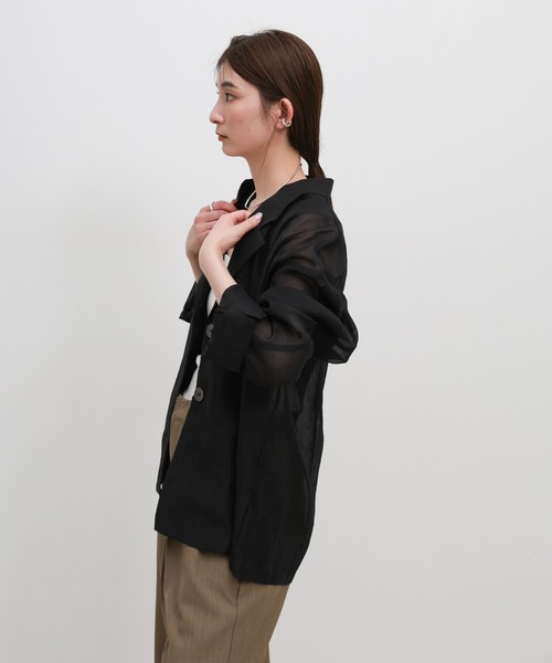 select MOCA(セレクトモカ)の「ロングスリーブシアーテーラードジャケット(テーラードジャケット・レディース・ブラック/アイボリー・FREE)」の20枚目の写真