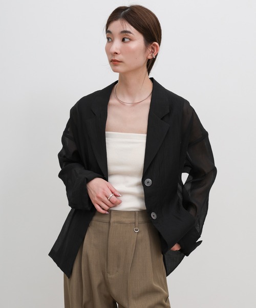 select MOCA(セレクトモカ)の「ロングスリーブシアーテーラードジャケット(テーラードジャケット・レディース・ブラック/アイボリー・FREE)」の16枚目の写真