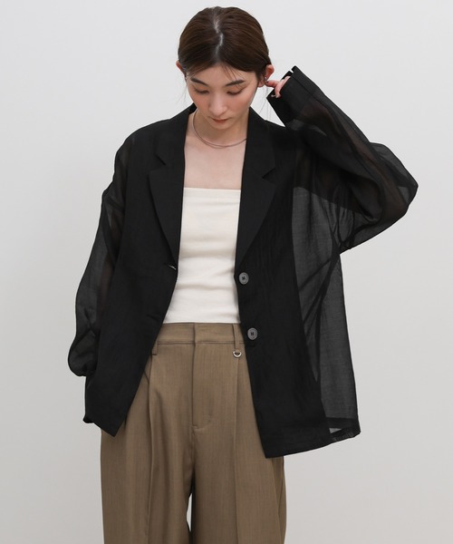 select MOCA(セレクトモカ)の「ロングスリーブシアーテーラードジャケット(テーラードジャケット・レディース・ブラック/アイボリー・FREE)」の17枚目の写真