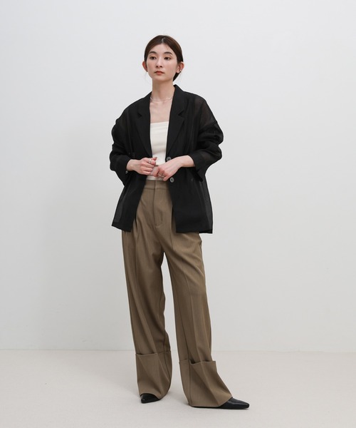 select MOCA(セレクトモカ)の「ロングスリーブシアーテーラードジャケット(テーラードジャケット・レディース・ブラック/アイボリー・FREE)」の4枚目の写真