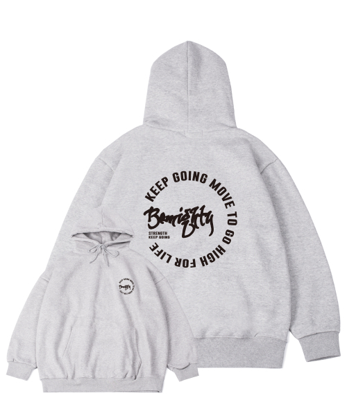 Circular Lettering Fleece Overfit Hoodie [Gray]