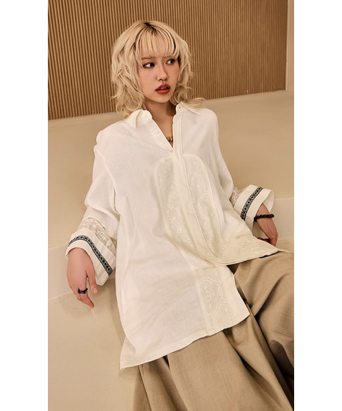 RECULER（ルキュレ）の「Lace color combination linen shirts Ivory（シャツ/ブラウス・メンズ・その他・FREE）」の3枚目の写真