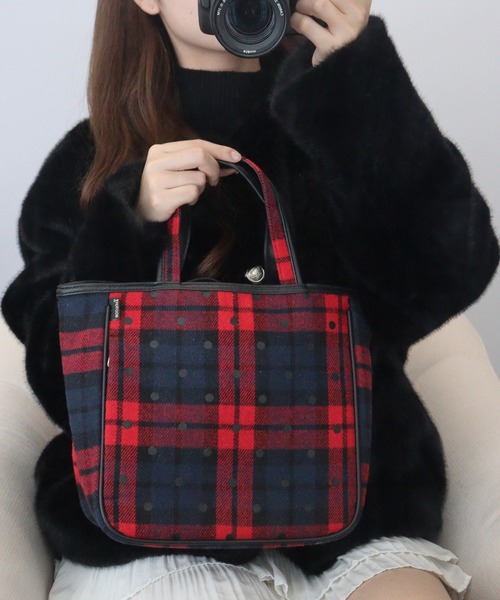 ROOTOTE(ルートート)の「ROOTOTE ドット&チェックフェルトランチトート(トートバッグ・レディース・ブラック系その他/レッド系その他・FREE)」の7枚目の写真