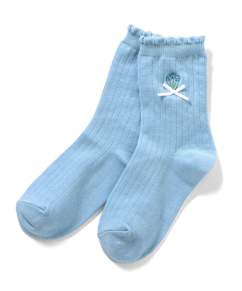 apres les cours（アプレレクール）の「ワンポイント刺繍クルーソックス（ソックス/靴下・キッズ・レッド/ブラック/サックスブルー/アイボリー・12/15 /18/21）」の16枚目の写真