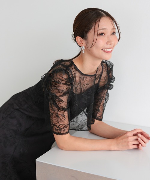 haremode（ハレモード）の「結婚式 お呼ばれ 二次会 謝恩会 成人式 同窓会 対応 20代 30代 シアー レース ボレロ 前後2WAY 刺繍レースワンピース セットアップ きれいめ  セレモニー パーティ オケージョン ドレス（ドレス・レディース・グリーン/ブラック/ブラウン・S/M）」の2枚目の写真