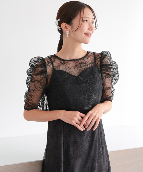 ZARA WOMAN 刺繍 レース シアー ワンピース ブラック M アニマル org.jpg