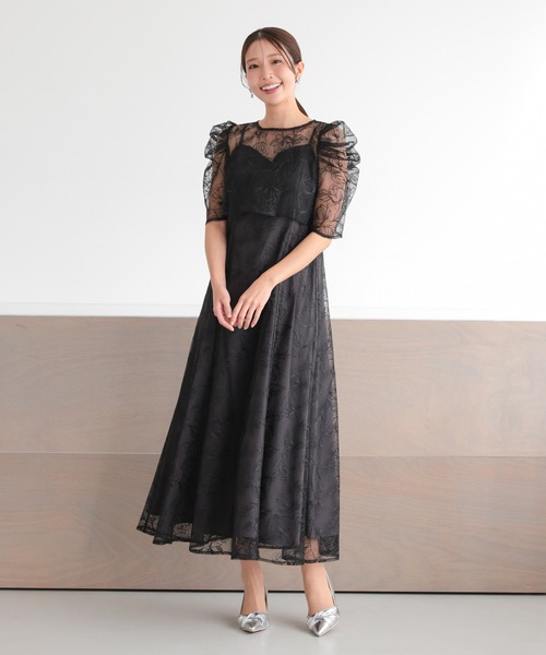 haremode（ハレモード）の「結婚式 お呼ばれ 二次会 謝恩会 成人式 同窓会 対応 20代 30代 シアー レース ボレロ 前後2WAY 刺繍レースワンピース セットアップ きれいめ  セレモニー パーティ オケージョン ドレス（ドレス・レディース・グリーン/ブラック/ブラウン・S/M）」の5枚目の写真