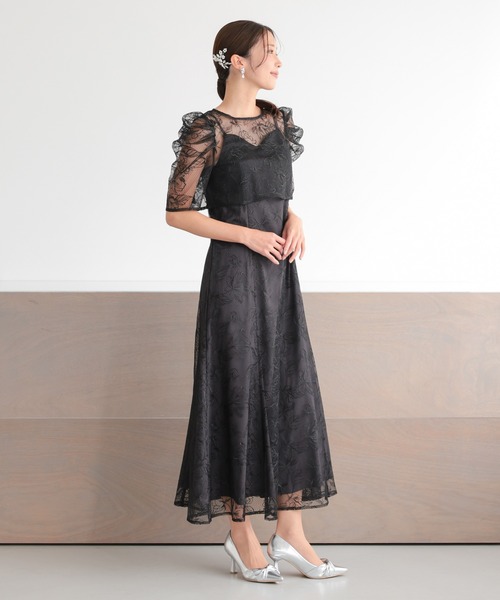haremode（ハレモード）の「結婚式 お呼ばれ 二次会 謝恩会 成人式 同窓会 対応 20代 30代 シアー レース ボレロ 前後2WAY 刺繍レースワンピース セットアップ きれいめ  セレモニー パーティ オケージョン ドレス（ドレス・レディース・グリーン/ブラック/ブラウン・S/M）」の6枚目の写真