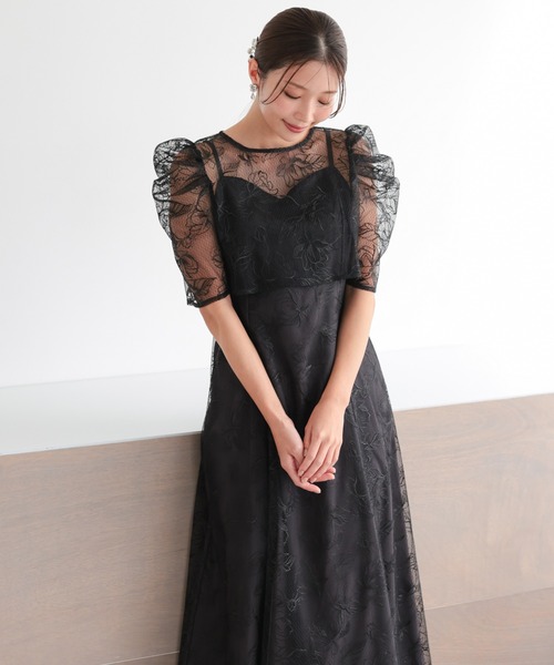 haremode（ハレモード）の「結婚式 お呼ばれ 二次会 謝恩会 成人式 同窓会 対応 20代 30代 シアー レース ボレロ 前後2WAY 刺繍レースワンピース セットアップ きれいめ  セレモニー パーティ オケージョン ドレス（ドレス・レディース・グリーン/ブラック/ブラウン・S/M）」の9枚目の写真