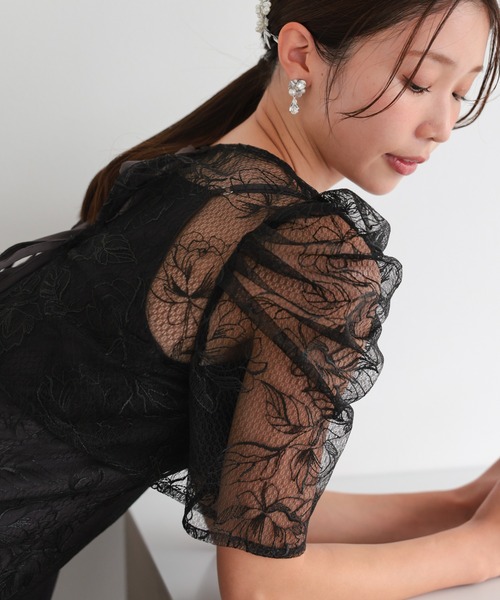 haremode（ハレモード）の「結婚式 お呼ばれ 二次会 謝恩会 成人式 同窓会 対応 20代 30代 シアー レース ボレロ 前後2WAY 刺繍レースワンピース セットアップ きれいめ  セレモニー パーティ オケージョン ドレス（ドレス・レディース・グリーン/ブラック/ブラウン・S/M）」の10枚目の写真