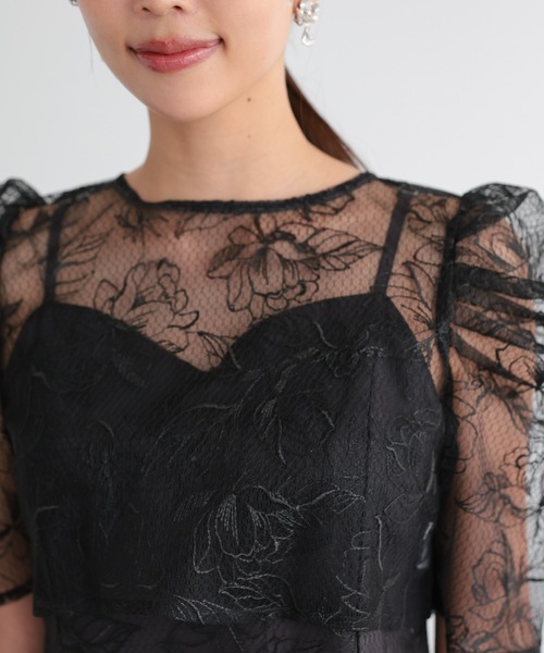 haremode（ハレモード）の「結婚式 お呼ばれ 二次会 謝恩会 成人式 同窓会 対応 20代 30代 シアー レース ボレロ 前後2WAY 刺繍レースワンピース セットアップ きれいめ  セレモニー パーティ オケージョン ドレス（ドレス・レディース・グリーン/ブラック/ブラウン・S/M）」の12枚目の写真