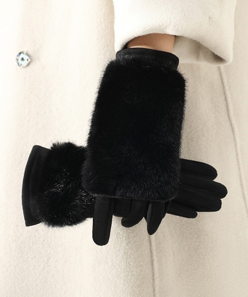 セール】タッチパネル対応ファー付き手袋スエード調（手袋