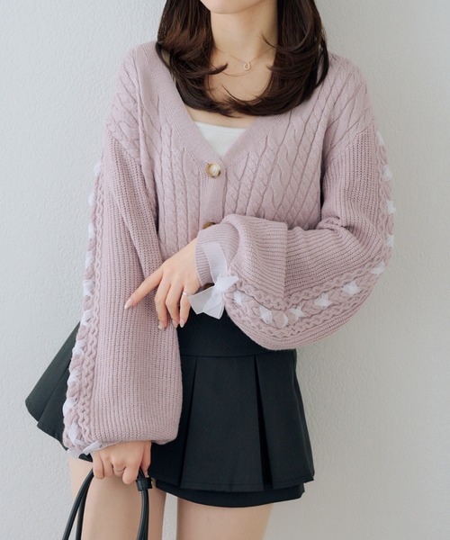 continuer de NICE CLAUP(コンティニューデナイスクラップ)の「袖レースアップカーデ(カーディガン/ボレロ・レディース・ピンク/アイボリー/チャコールグレー/トップグレー・FREE)」の18枚目の写真