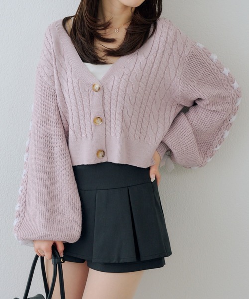 continuer de NICE CLAUP(コンティニューデナイスクラップ)の「袖レースアップカーデ(カーディガン/ボレロ・レディース・ピンク/アイボリー/チャコールグレー/トップグレー・FREE)」の22枚目の写真