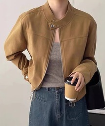 ノーカラー」に該当するレディースのライダースジャケットファッション