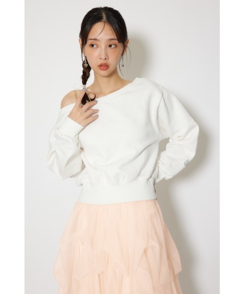 rienda（リエンダ）の「ワンショルダーボリュームスウェットトップス 春服 トレーナー（スウェット・レディース・ライトイエロー/ネイビー/ホワイト・FREE）」の5枚目の写真